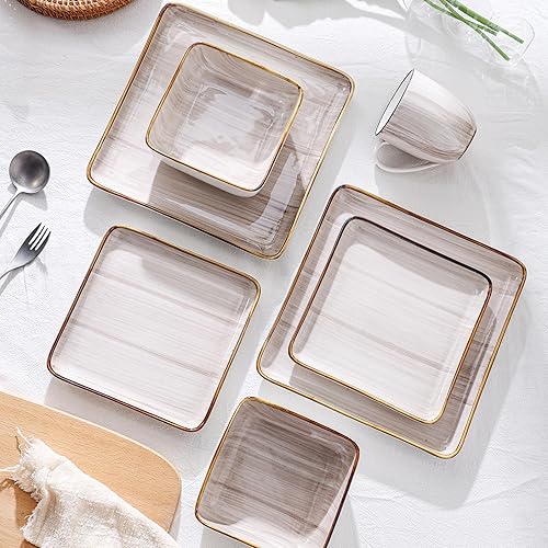 Miniatura 3 de Stone + Lain Esmeralda - Juego de vajilla de porcelana para 4, 16 piezas, diseño cuadrado marrón cepillado