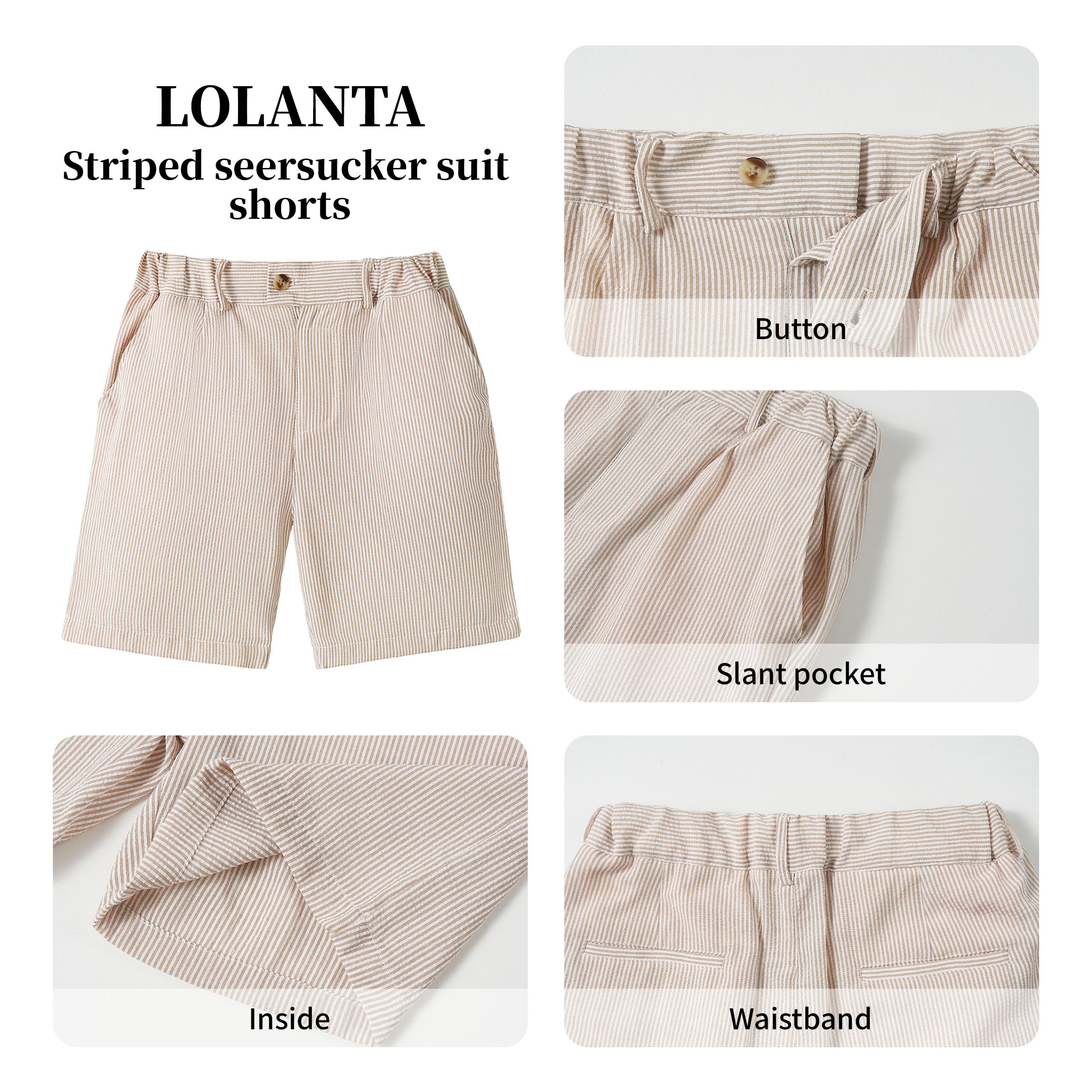 LOLANTA Short Garçon Seersucker pour Mariage, Short Léger en Mélange de Coton, Taille Ajustable avec Poches pour Plage