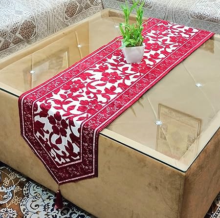 Saksham Enterprises Red & Beige Cotton Floral Design 72.5x14 inch Table Runner for 6 Seater Dining Table (Pack of 1, Multi Pattern & Colors) (Beige & Red, Floral Cotton)