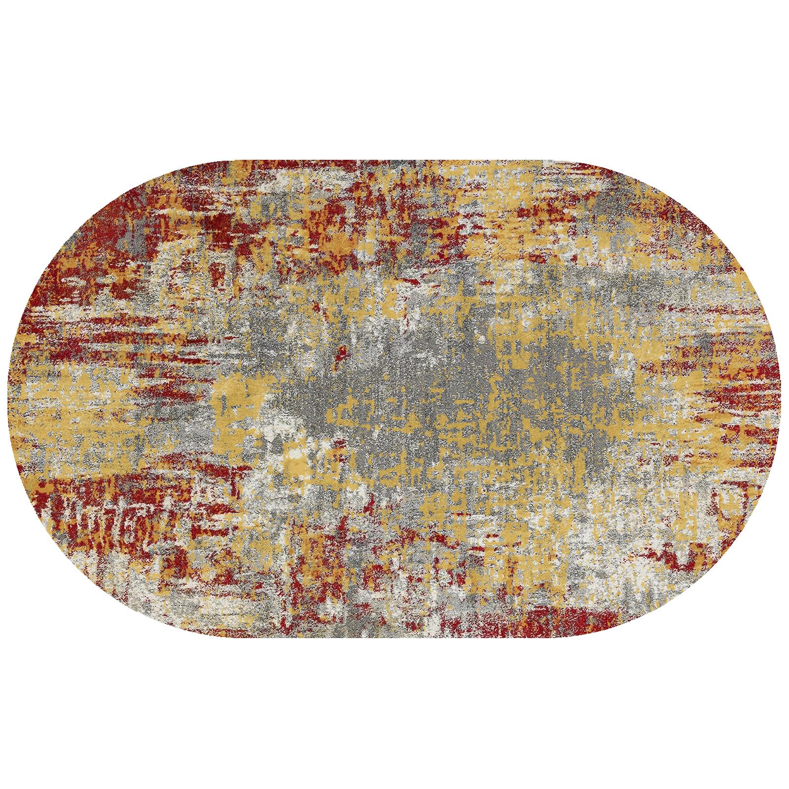 Moderner abstrakter Teppich, Senfgelb & Grau, mehrfarbig, oval, 80 x 140 cm, perfekt für Wohnzimmer, Küche, Waschküche, Flur und Schminktisch, Bodenmatte
