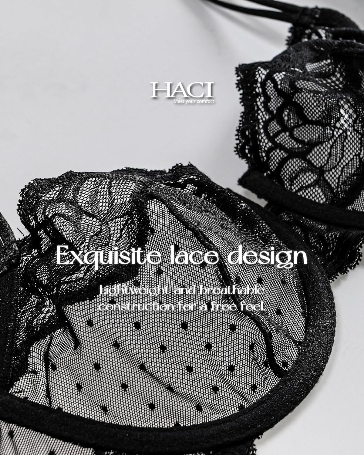 HACI Women's Lace Balconette Bra Demi Sheer See Though Mesh Unlined Underwire Sexy - Image 2