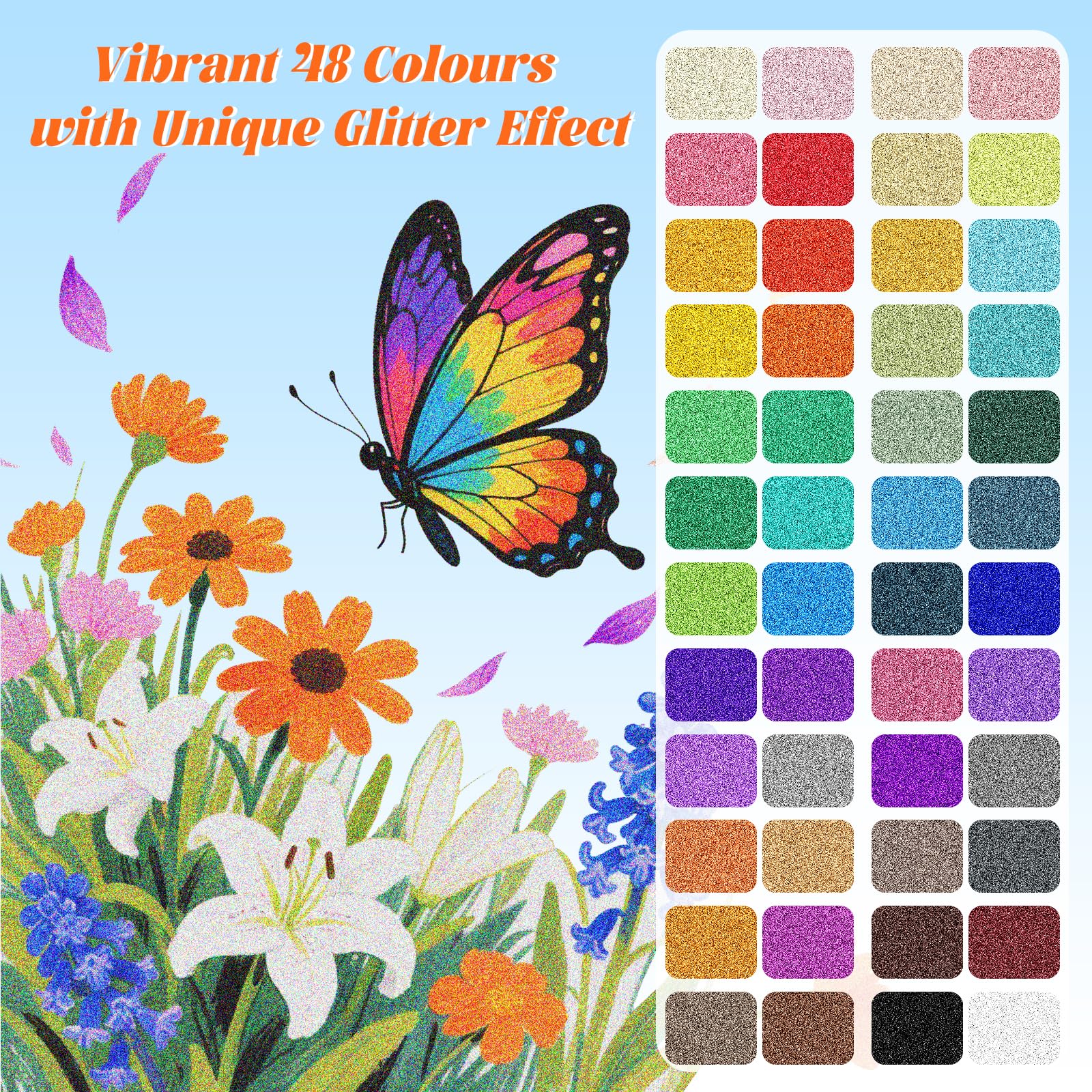 Funnasting 48 Colors Glitter Pens, 24 Pack Dual Tip Glitter Brush Markers Pens - Image 2