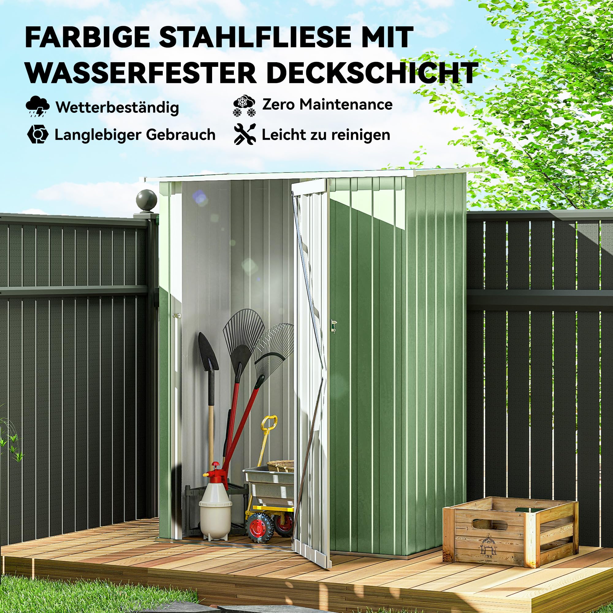 Outsunny Metall Gerätehaus 1,07 m² 142 x 86 x 189 cm Geräteschuppen mit Pultdach abschließbarer Tür wetterfest Grün