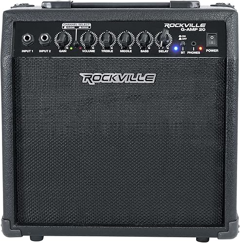 Miniatura 4 de Rockville G-AMP - Amplificador combo de guitarra de 20W con Bluetooth, delay, entradas duales de guitarra, limpiooverdrive, controles de EQ,