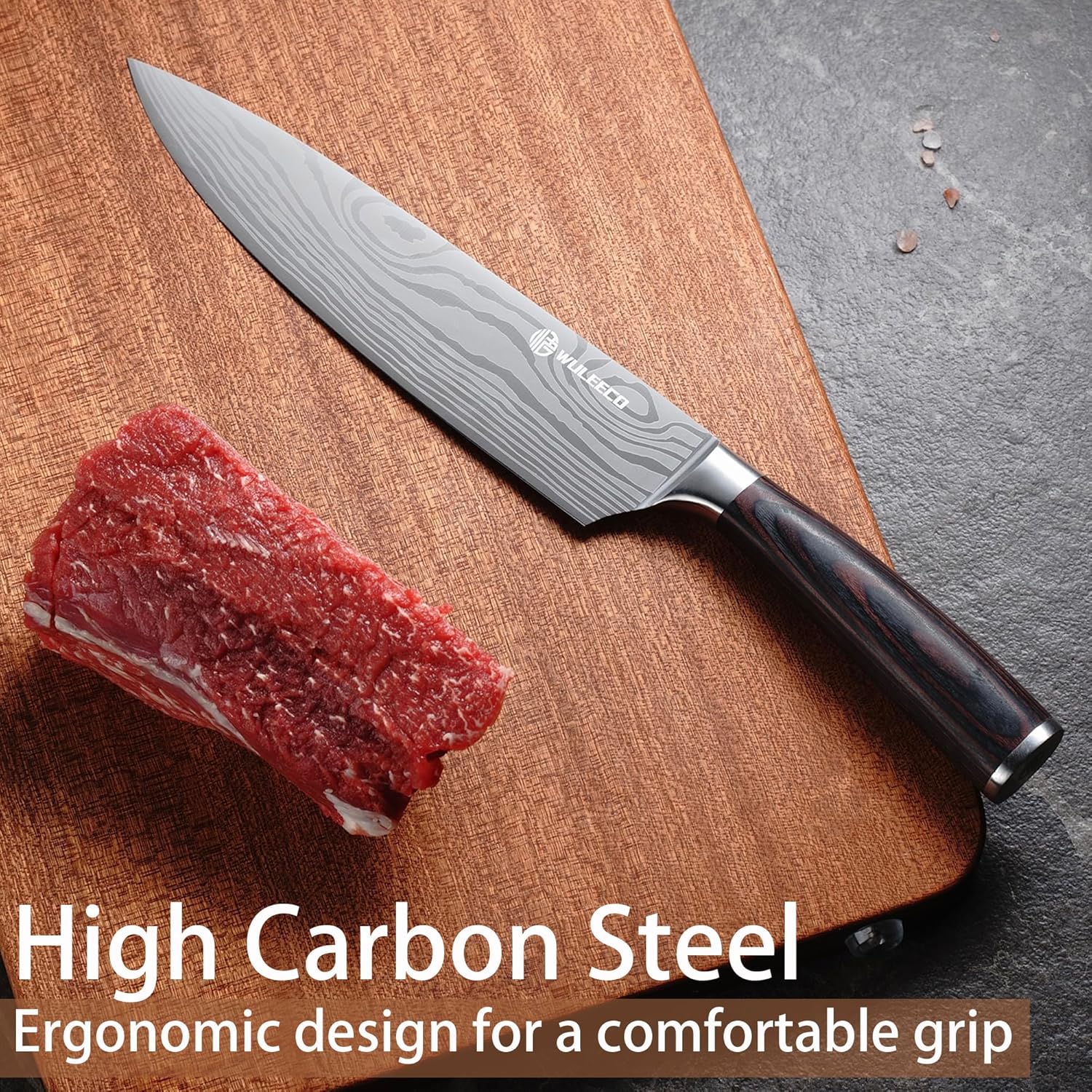 Chef Knife 8 inch - Sharp Kitchen Knife High Carbon Stainless Steel Blade, Gyuto Knife Ergonomic Wood Handle, Professional Chef’s Knife for Home Kitchen and restaurant - Image 4