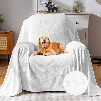 Waterproof Recliner Chair Cover, Anti-Slip Reclining Sofa Covers, Washable Durable Breathable Couch Covers with Reversible Design, Pet Furniture Protector for Dogs Cats 71x91in/White
