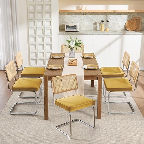 Miniatura 28 de Zesthouse Juego de 4 sillas de comedor modernas de mediados de siglo, sillas de comedor de ratán natural con respaldo de madera maciza y base