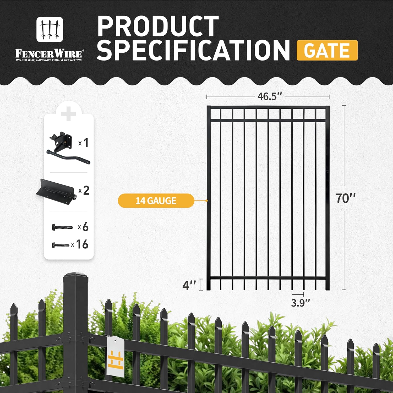 Fencer Wire Heavy Duty Flat Top Fence Gate, 6FT Height x 4FT Width Outdoor Fence Gate, Outdoor Anti-Rust Metal Steel Gate for Fencing Barrier, Decorative Garden Gate with Gate Lock