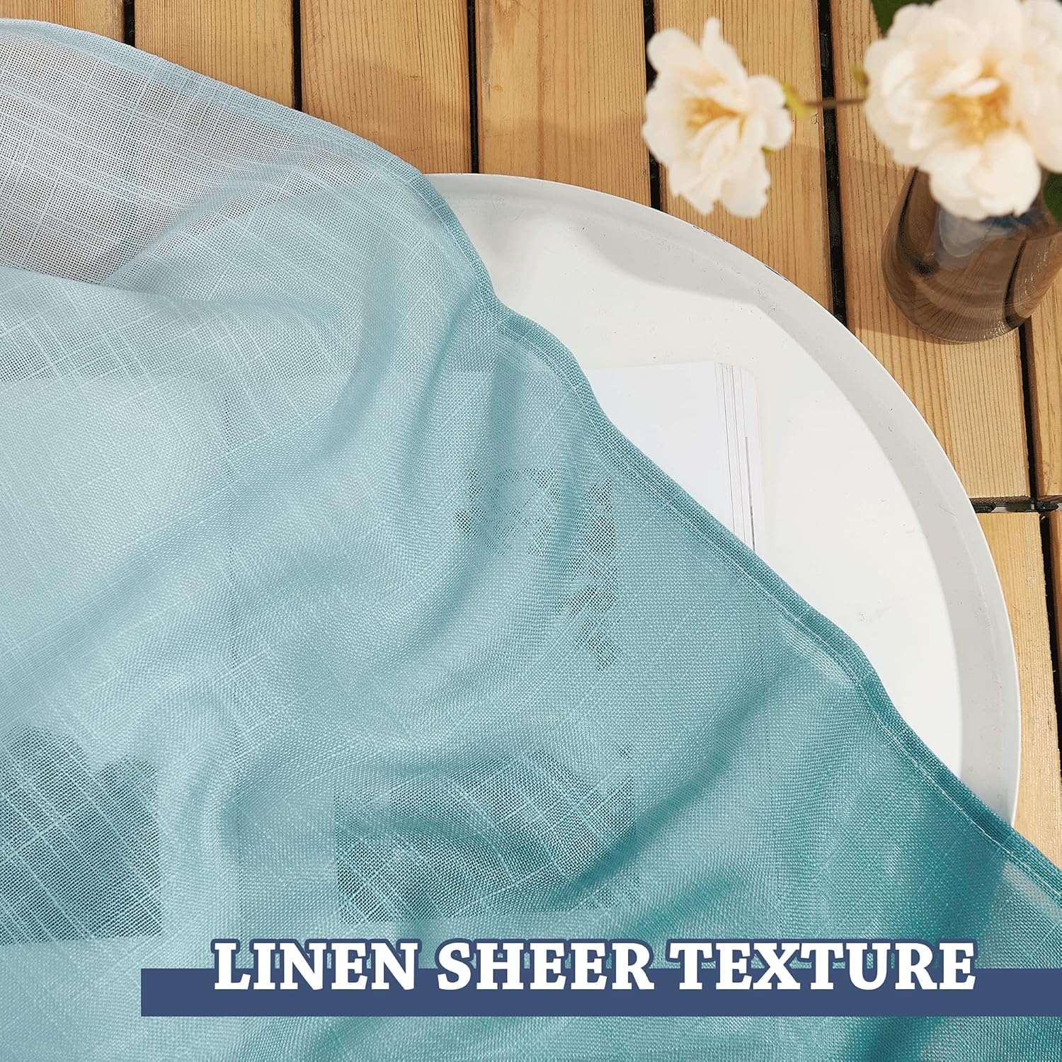 NICETOWN Ombre Linen Sheer Curtains Extra Long for Kids Room, Grommet Privacy Semi Sheer Linen Window Drapes Sweep to Floor Decorative for Villa/Living Room, Teal, 2 Panels, W50 x L95