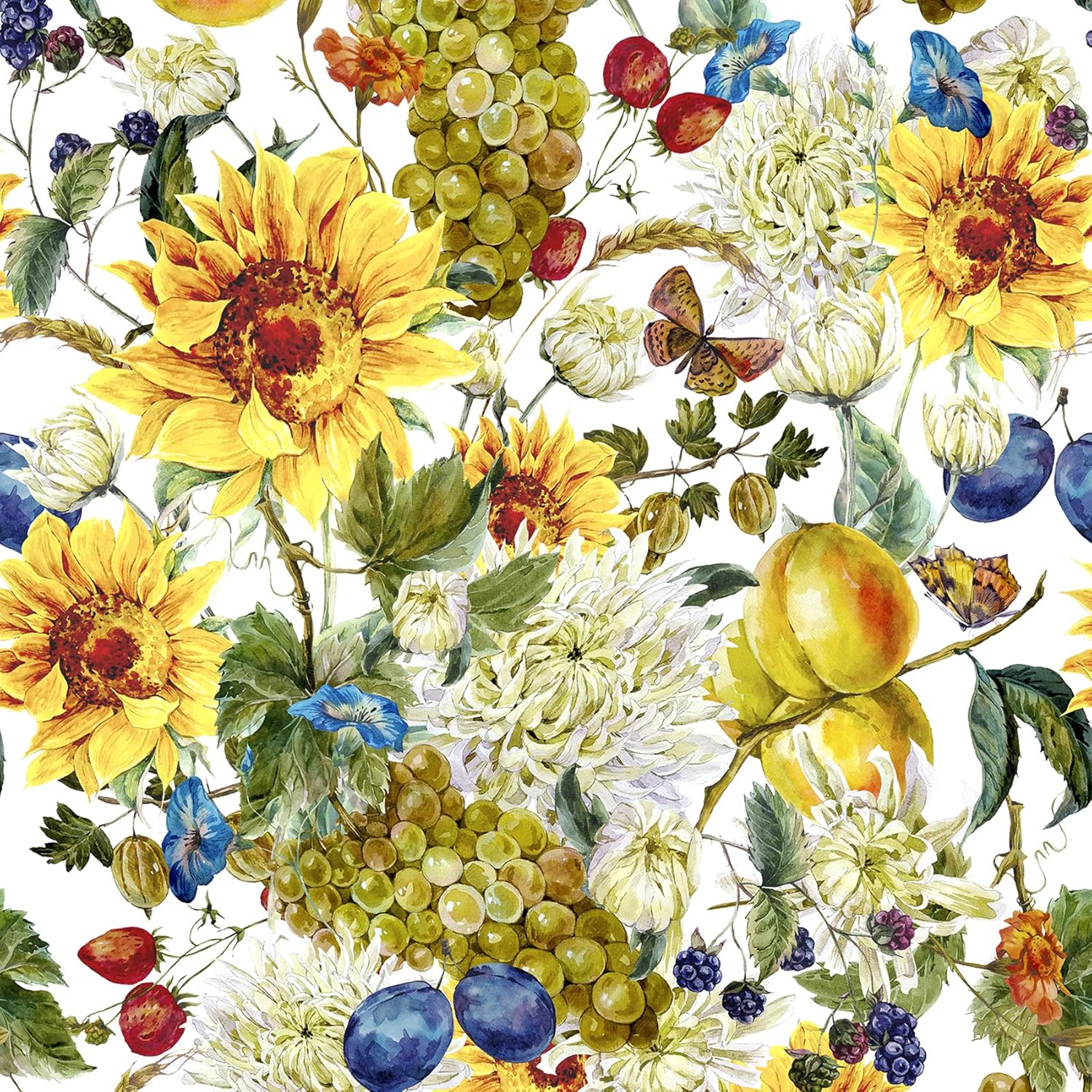 ReWallpaper Yellow Floral Peel and Stick Wallpaper 17.5in X 10ft Boho Fall Flowers Self Adhesive Wall Paper Roll Removable Decorative Contact Paper Peel & Stick Wall Mural Sunflower Green Grape White