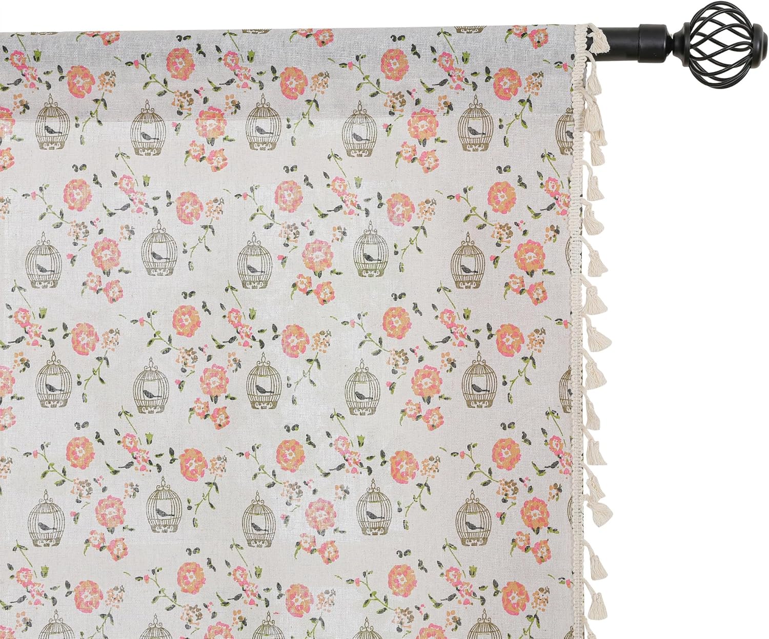 Floral Tier Curtains 48 Inches Long Rod Pocket Small Window Curtains with Tassels Blue Plum Blossom Flower Boho Farmhouse Kitchen Bathroom Curtains, 1 Panel