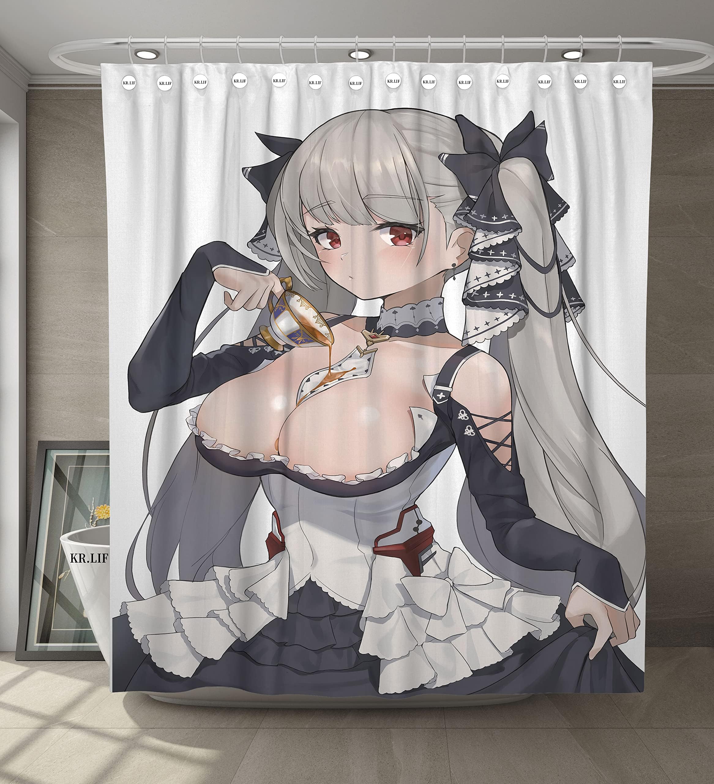 KR.LIF Get Naked Sexy Breasts Decor Fabric Bathroom Curtains Sexy Hot Girl Print Art Modern Fashion Girl Anime Waterproof Polyester Fabric Shower Curtain 60x71 Inch