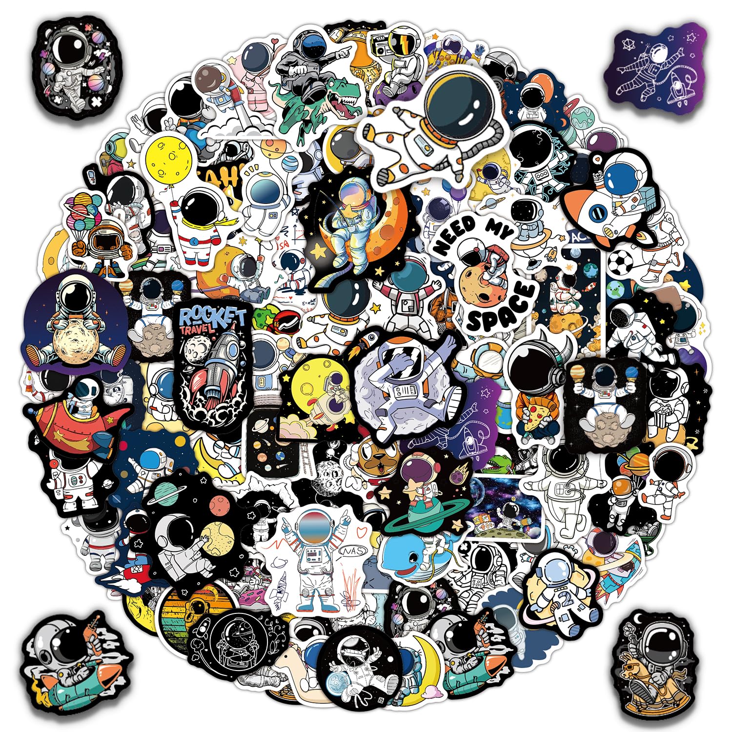 PZUNL 100PCS Holographic Astronaut Stickers for Water Bottles, Cute Waterproof Vinyl Stickers for Hydroflasks, Skateboards, Journals, and Laptops - Sticker Packs for Kids, Teens, and Girls