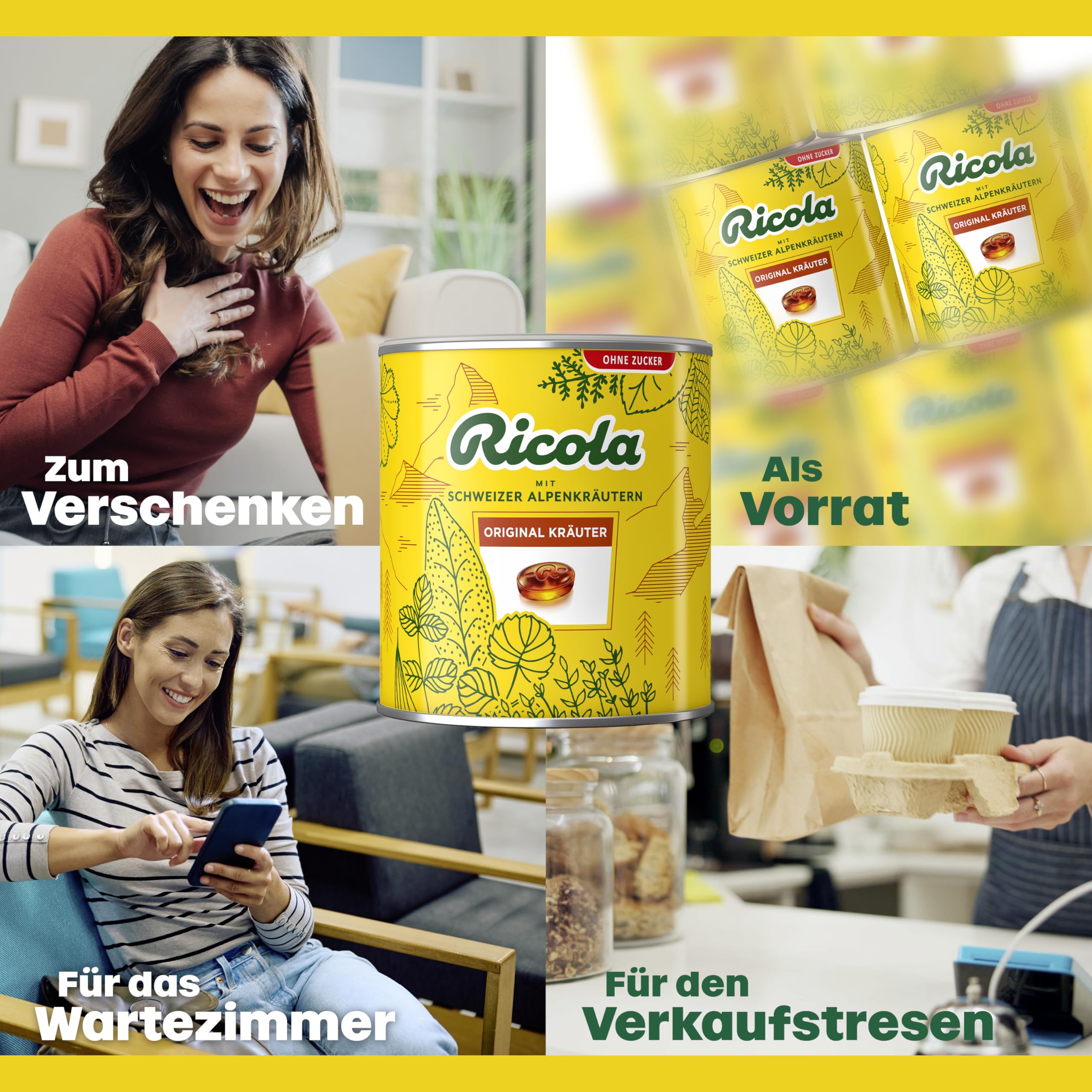 Ricola Contenitore gigante originale per erbe, 277 caramelle in barattolo di design da 1 kg, ideale come scorta o regalo, caramelle svizzere alle erbe, senza zucchero