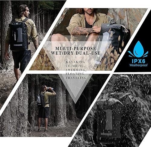 Miniatura 7 de Mochila Idrybag impermeable para deportes acuáticos, saco estanco para senderismo, con tiras de hombros, de 5.28, 7.93 y 10.57 galones, Negro