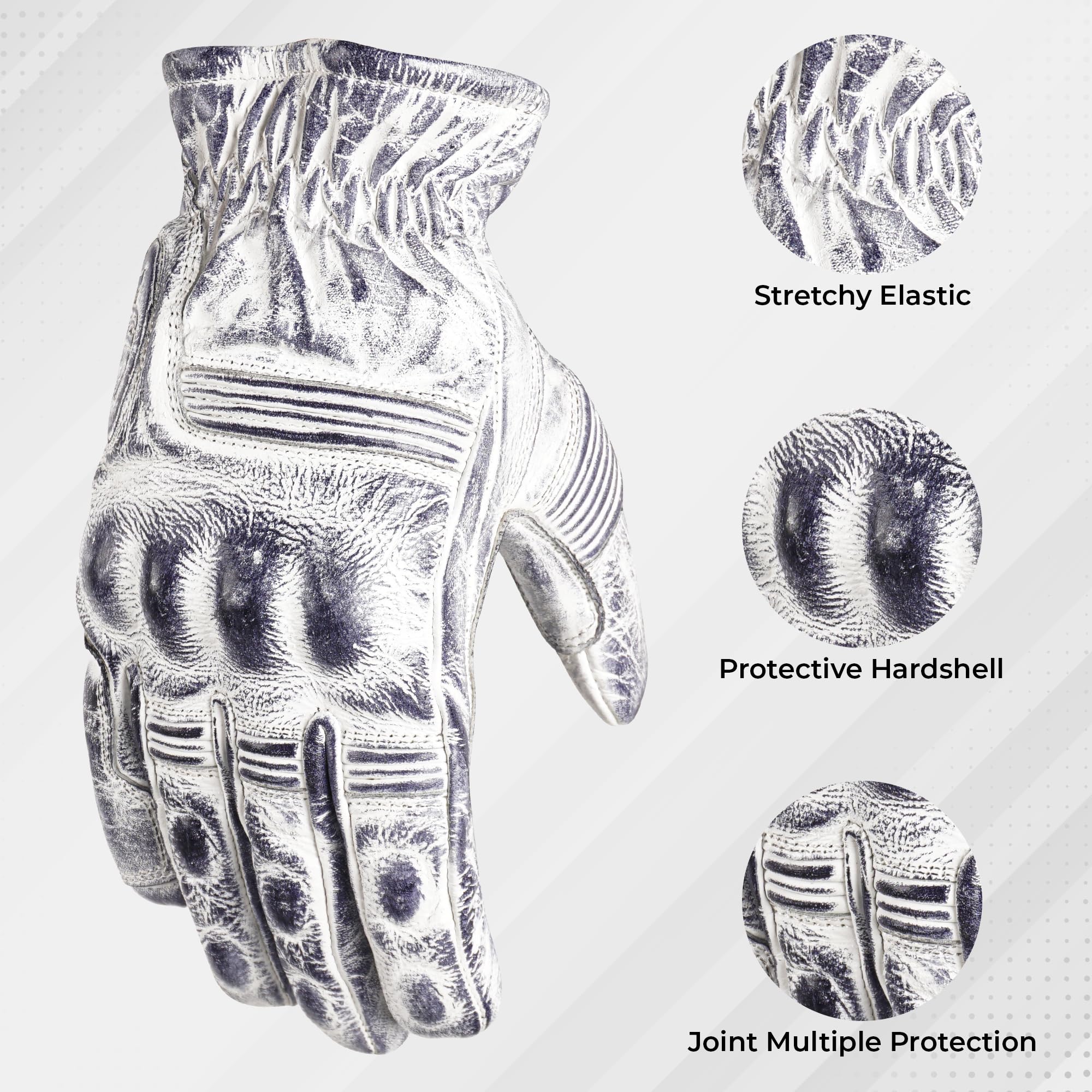 ADM Gants Moto Motocross Quad Tactiles Imperméables Look Dirty Usé Vintage Gants Moto Cross Waterproof Hiver Été Toute Saison, Blanc, Rouge, Jaune, Brun, Marron & Noir