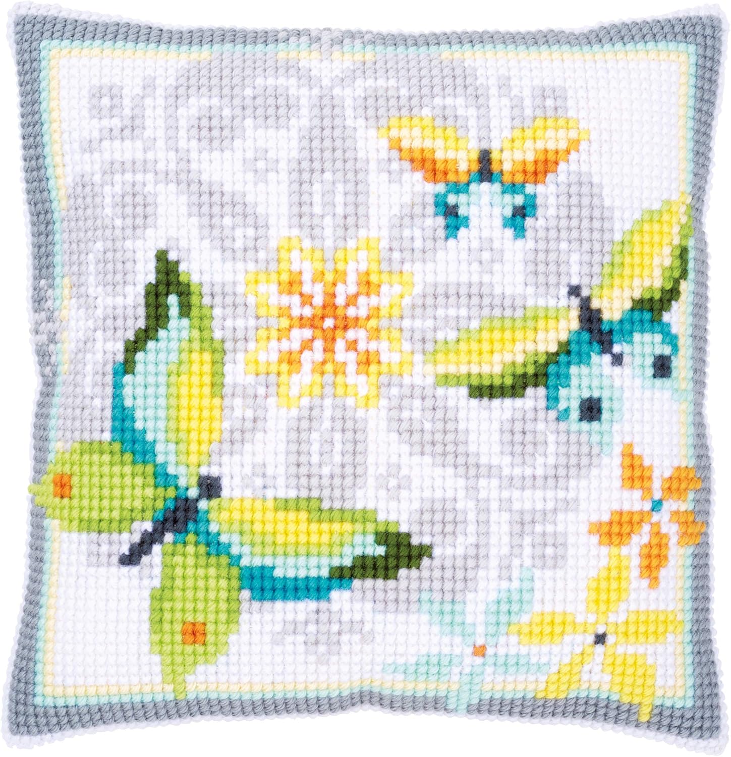 Vervaco Cushion: Butterflies & Flowers, Acrylic Assorted, 12 x 1 x 17 cm