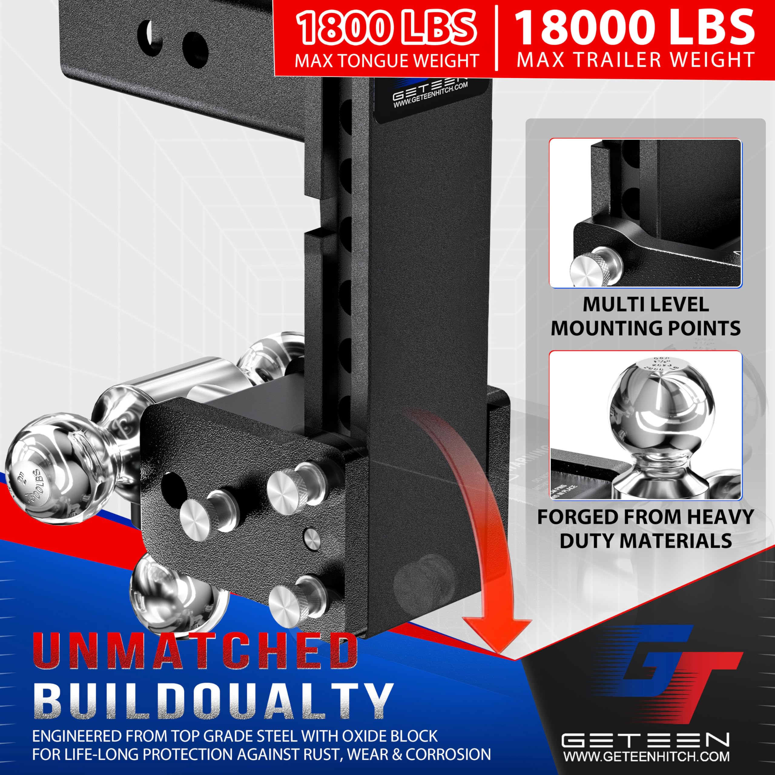 Geteen Trailer Hitches, Adjustable Trailer Hitch Ball Mount - Fits 2.5