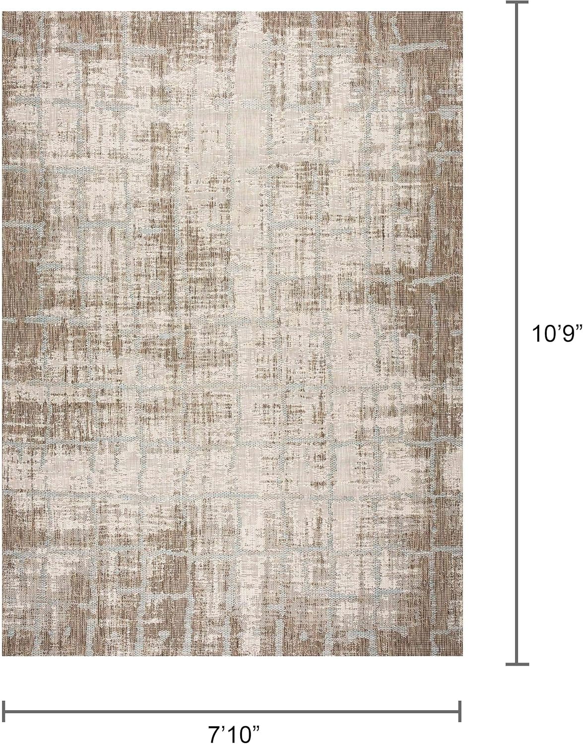Couristan Charm Tiverton 7'10" x 10'9" Sand Ivory Indoor Outdoor Area Rug - Abstract Distressed, Hose Washable Flat Weave, UV-Protected, Living Room Dining Room Deck