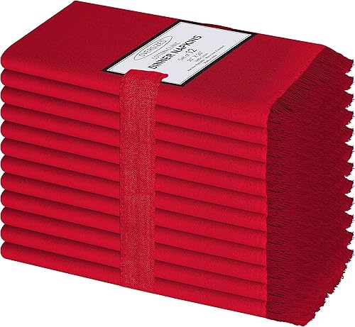 Servilletas de tela con flecos decorativos, paquete de 12., Algodón, Rojo, 20x20