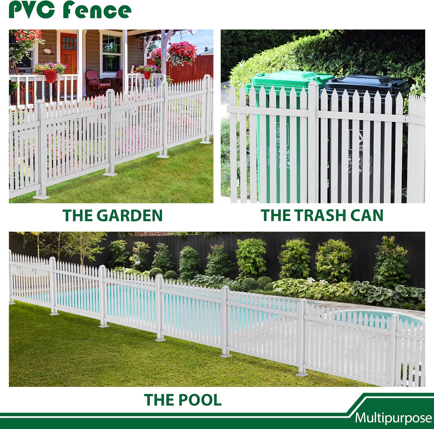 Garden Fence Decorative Vinyl Picket 4Set Contain 8Panels, 38.6" Hx 84" W PVC White Plastic Barrier Fencing for Outdoor Porch Patio Front Door Pool(34 Pickets, Straight)