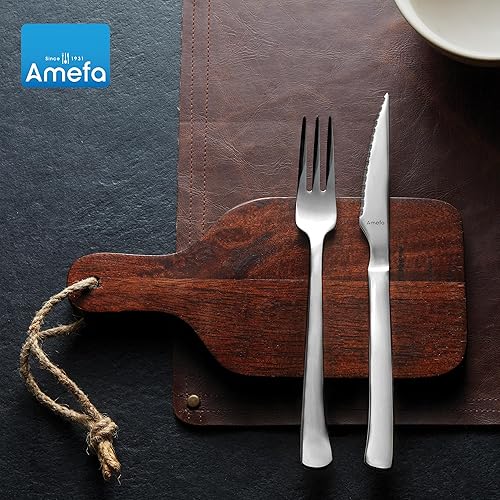 Miniatura 4 de Amefa Bongo - Juego de 6 cuchillos para carne, acero inoxidable endurecido de alta calidad, diseño de mango ergonómico martillado, borde micro