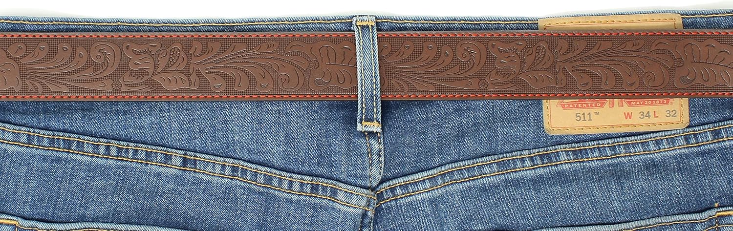 BC Belts Leather Belt Strap with Colored Stitching and Embossed Western Scrollwork 1.5" Wide with Snaps - Image 6