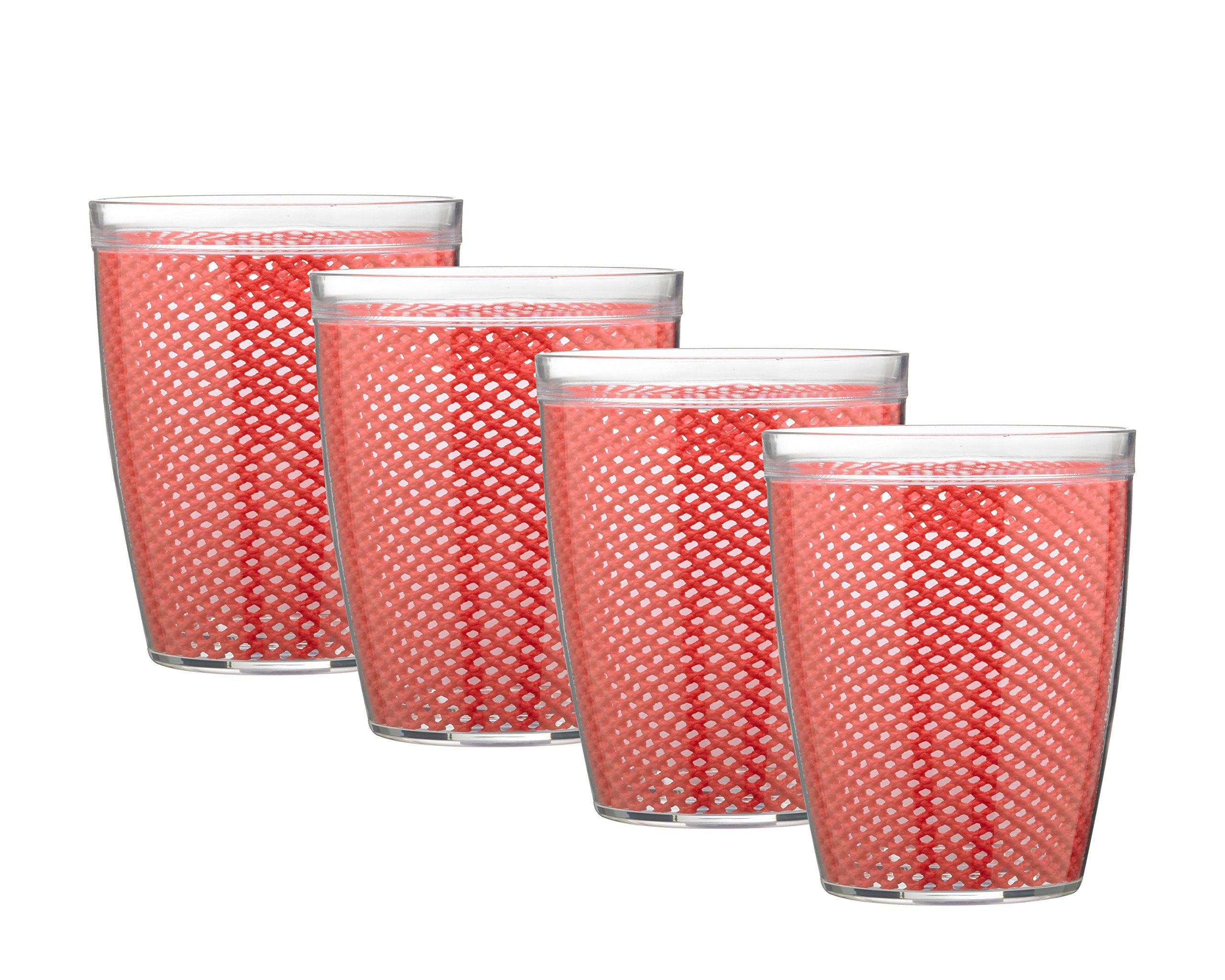 KraftwareThe Fishnet Collection Flag Doublewall Drinkware, Set of 4, 14 oz, Red