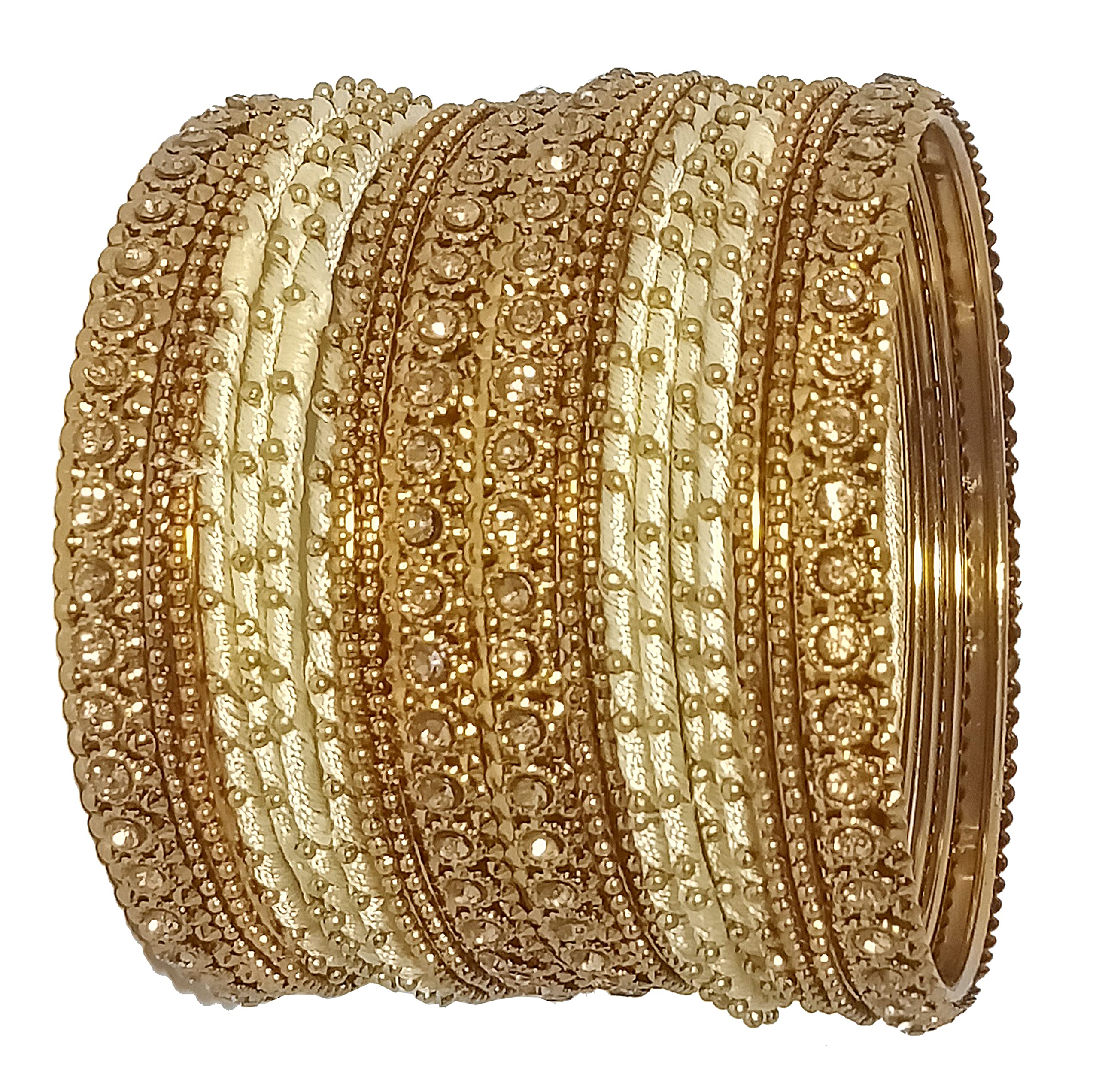 NMII Metal with Golden Zircon Gemstone & Silk Thread Studded worked Ball Chain Linked Stylish Bangle Set For Women and Girls