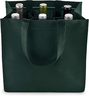 True 6 Bottle Wine Bag with Divider, Non-Woven 100 Gsm, Customizable Reusable Wine Bottle Carrier, Green