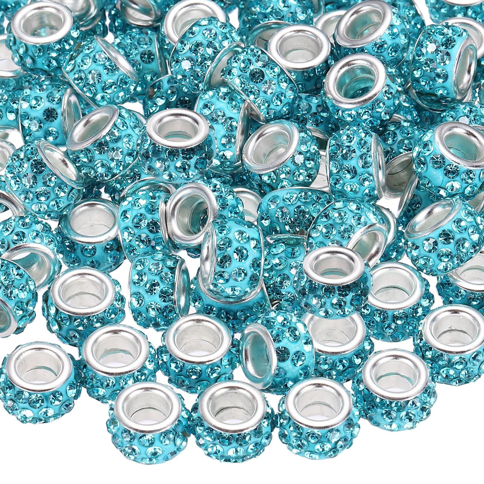 sourcing map 100 Pcs Large Hole Bead, 12mm Rhinestone European Beads for Bracelet Jewelry Making, Pen Crafts (Lake Blue)