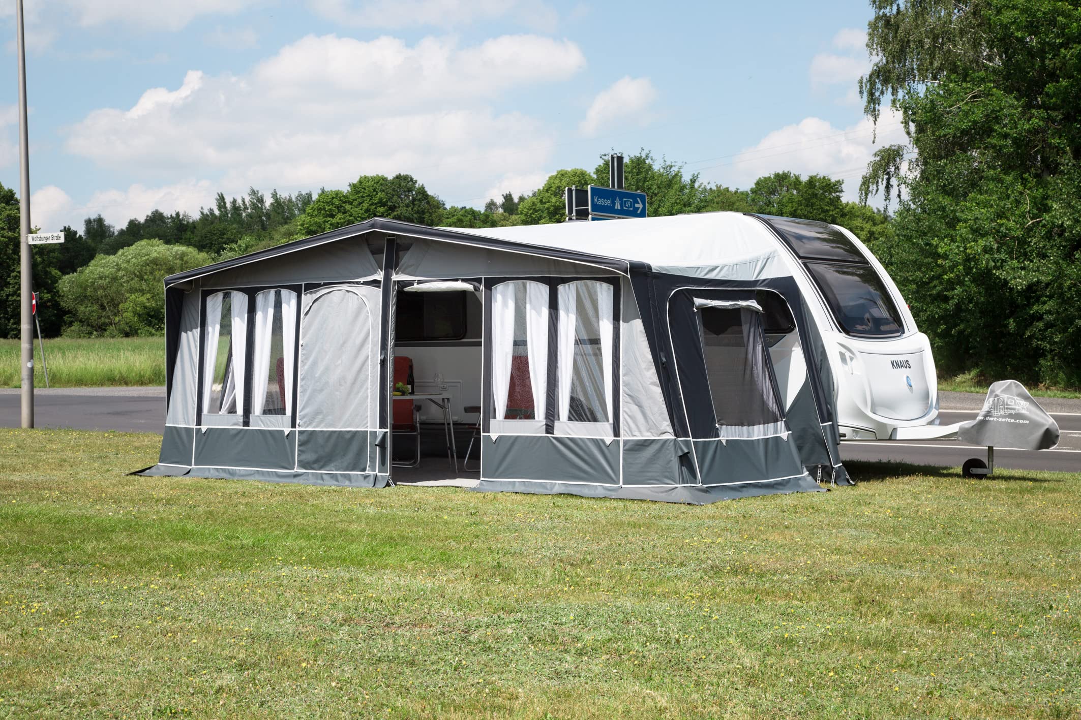 DWT Prime Air HQ mit 240cm Tiefe Wohnwagen Vorzelt, aufblasbar, Texolan 150 HQ, teilbare Vorderwand, Air-In-System, inkl. Höhen-Ausgleichs-Blocks