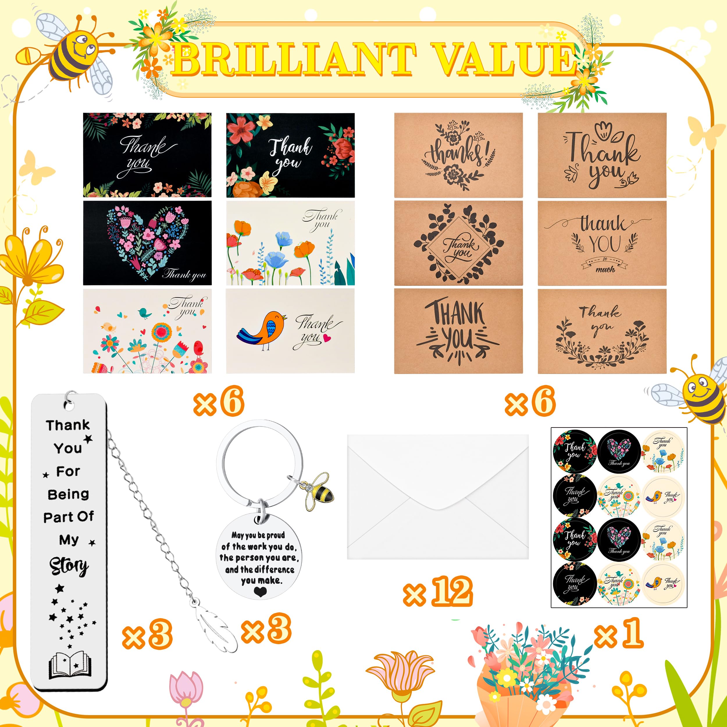 Abitoncc Thank You Teacher Gifts Cards and Keyrings, Bookmarks with Envelopes for Nursery Parents Wedding - Image 2
