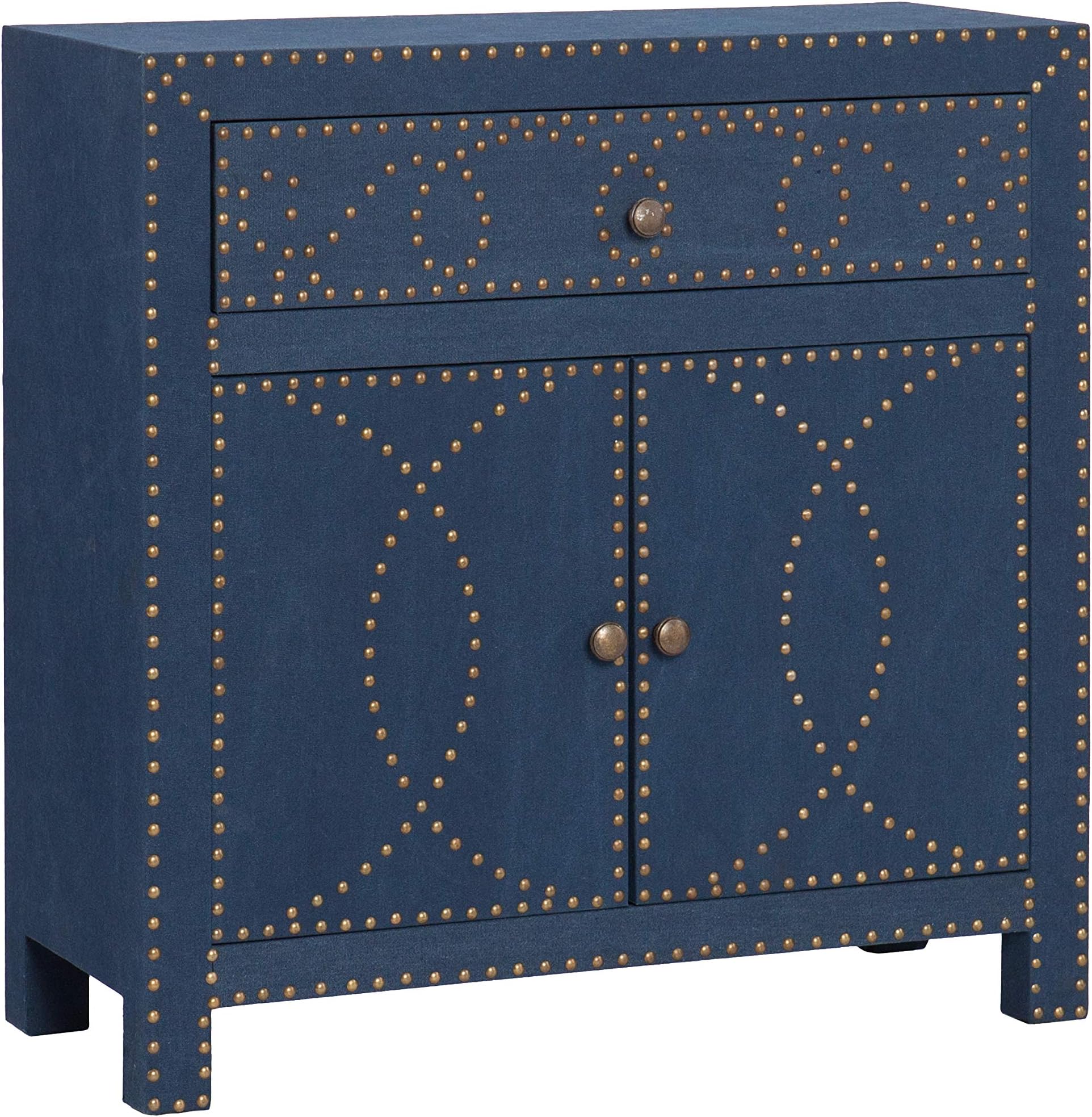 - SEI FURNITURE Florian Double Door Navy Cabinet - Ornate Design - 2 Door Cabinet w/ Removable Shelf