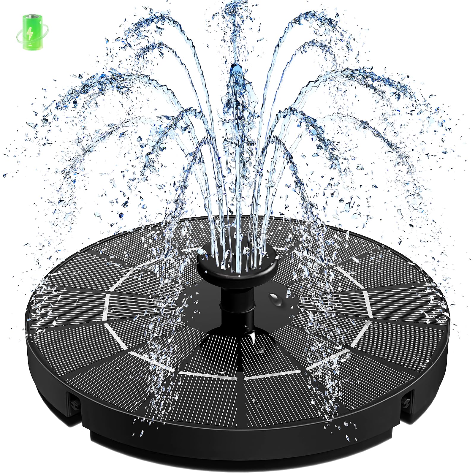 Solar Fountain Work On Cloudy Day, Yzert Solar Floating Fountain Pump with 2000mAh Battery Bird Bath Fountains, 7 Nozzle & 4 Fixer, Solar Powered Water Fountain for Bird Bath, Garden, Outdoor