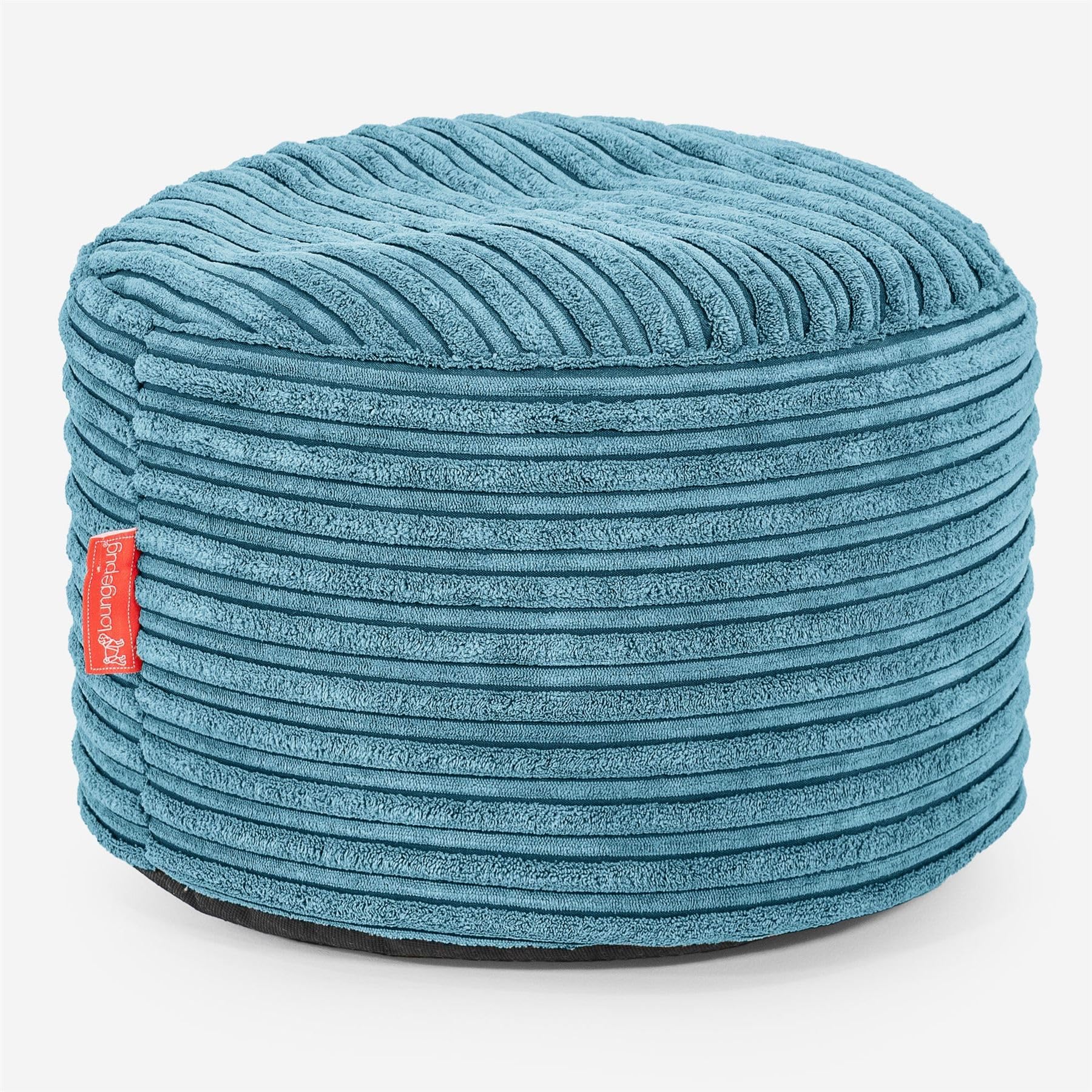 Lounge Pug Round Footstool Bean Bag Pouffe, Small Foot Rest, Cord Aegean Blue