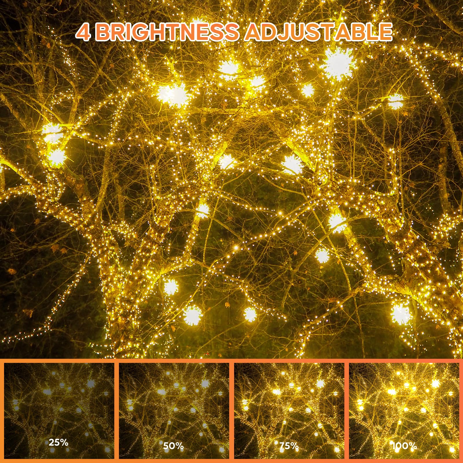 Guirnalda luminosa de 100 m, 8 modos de iluminación, impermeable, IP44, vacaciones, fiesta, boda, guirnalda de hadas, decoración para interior y exterior (blanco cálido)