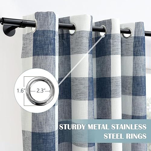 Vista 178 de DriftAway - Cortinas de ojales opacas, patrón a cuadros, forro térmico con aislamiento, blackout, impresas a cuadros, 2 capas, juego de 2 paneles