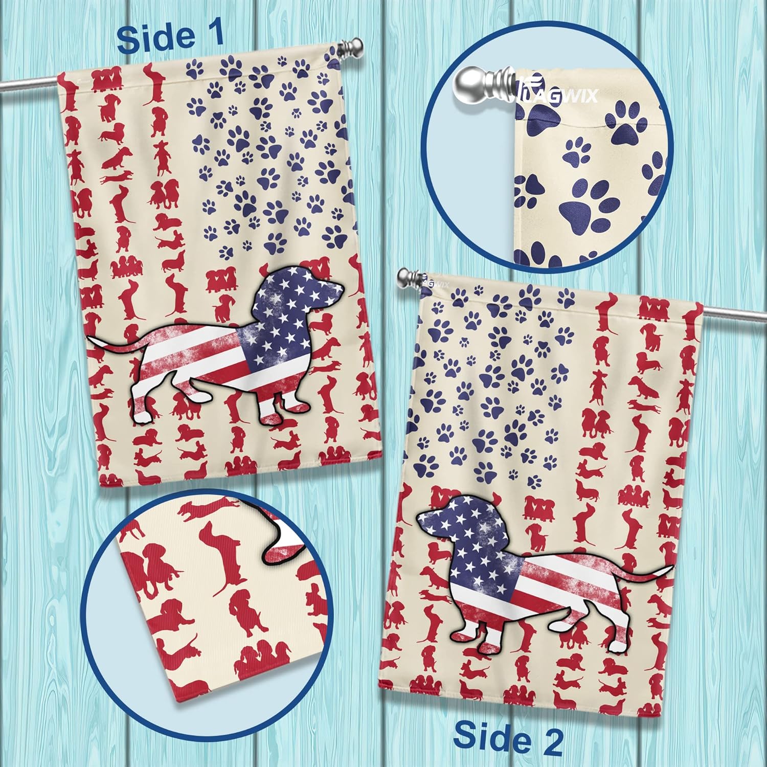 FLAGWIX Patriot American Dog Flags, Dachshund Dog Lover American Double Sided Flag - 4th of July Decorations For Home, Outside, House Flag 30x40 - Heavy Duty Canvas, Decorative Indoor Outdoor Flag - Image 3