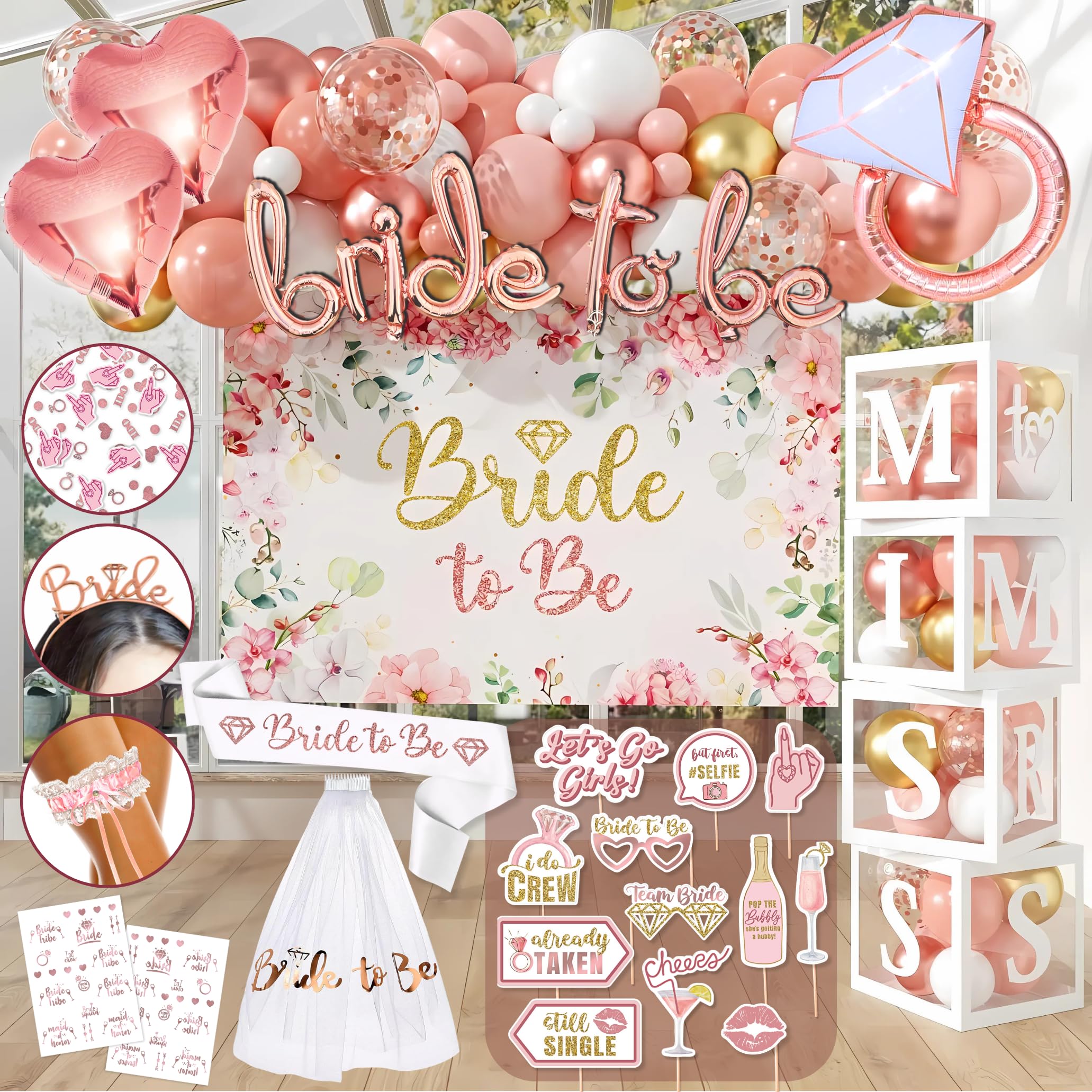 RainMeadow 189 Pc Rose Gold Bridal Shower Decorations Kit