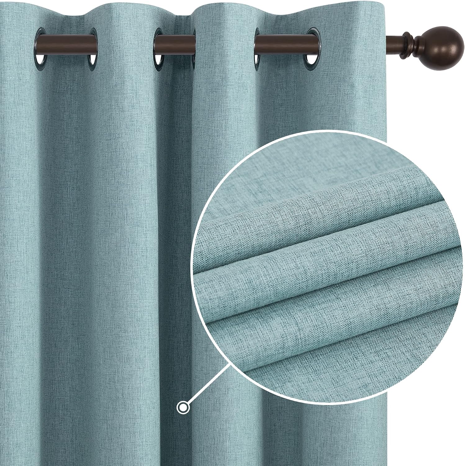 Deconovo Linen Look Window Treatment Thermal Insulated Top Ring Bedroom Blackout Curtains with Coating Back Layer for Girls 52 x 54 Inch Blue Grey Set of 2 - Image 3