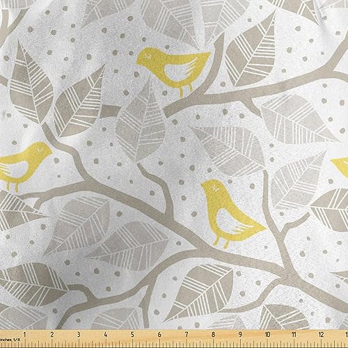 Miniatura 95 de Lunarable - Tela para amantes de perros de The Yard, patrón divertido de animales de dibujos animados en posiciones caprichosas estirando y Beige y