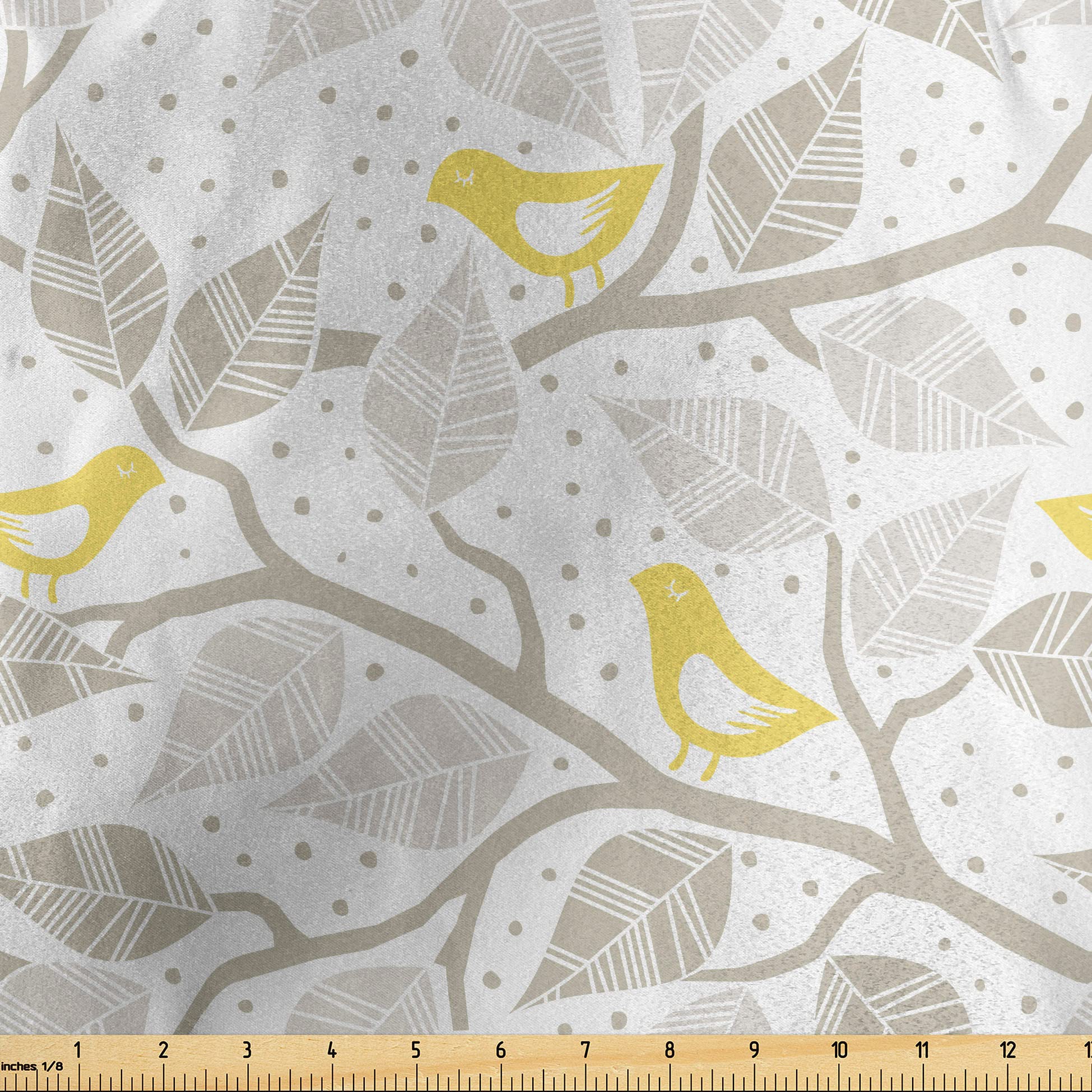 Lunarable Grey Fabric by The Yard, Pastel Colored Repetitive Pattern of Irregular Dots Silhouettes Style, Decorative Satin Fabric for Home Textiles and Crafts, 1 Yards, Cream Yellow