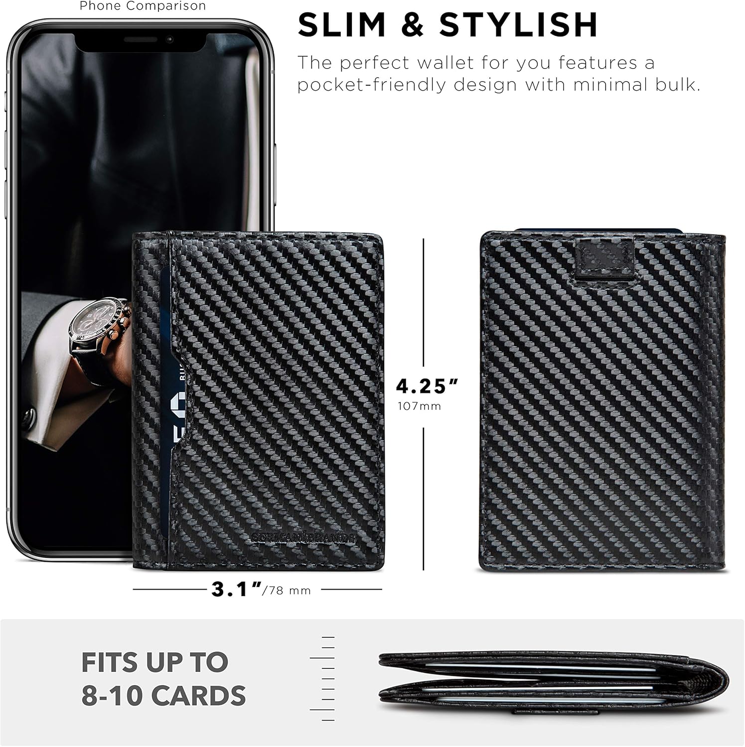 SERMAN BRANDS - Wallets for Men Slim Mens leather RFID Blocking Minimalist Card Front Pocket Bifold Travel Thin - Image 3