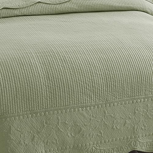 Miniatura 3 de MarCielo Juego de ropa de cama de 3 piezas, 100 % algodón, juego de colcha de gran tamaño, ligero y bordado, estilo rústico, TF (TG verde pálido,