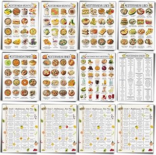 Sinload 12 Pcs Mediterranean Diet Food List Poster Diet Meal Plan Grocery Shopping List Health Food Guide for Kitchen Wall Decor
