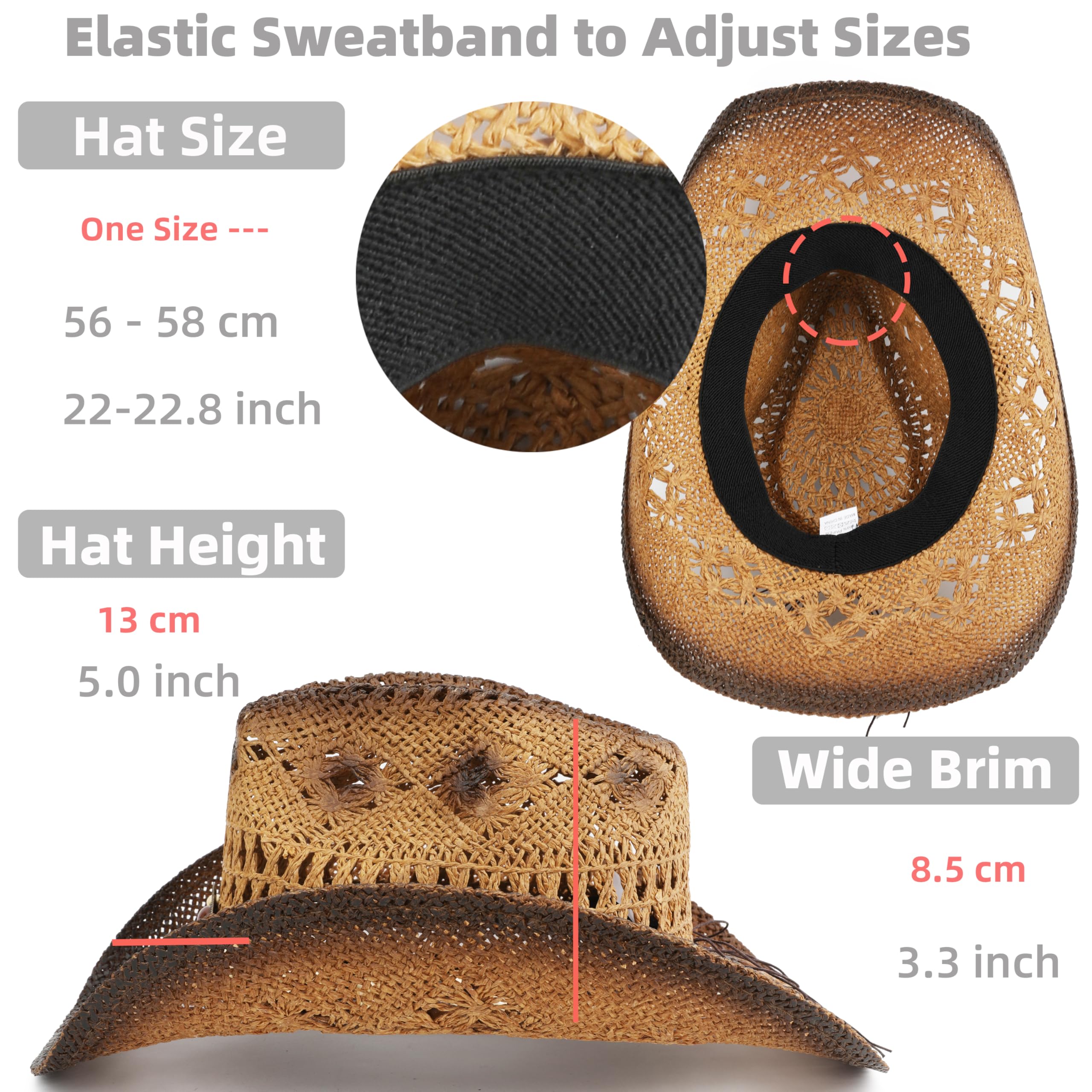 Cappello da cowboy in paglia per donne e uomini con tesa larga modellabile cappello da cowgirl