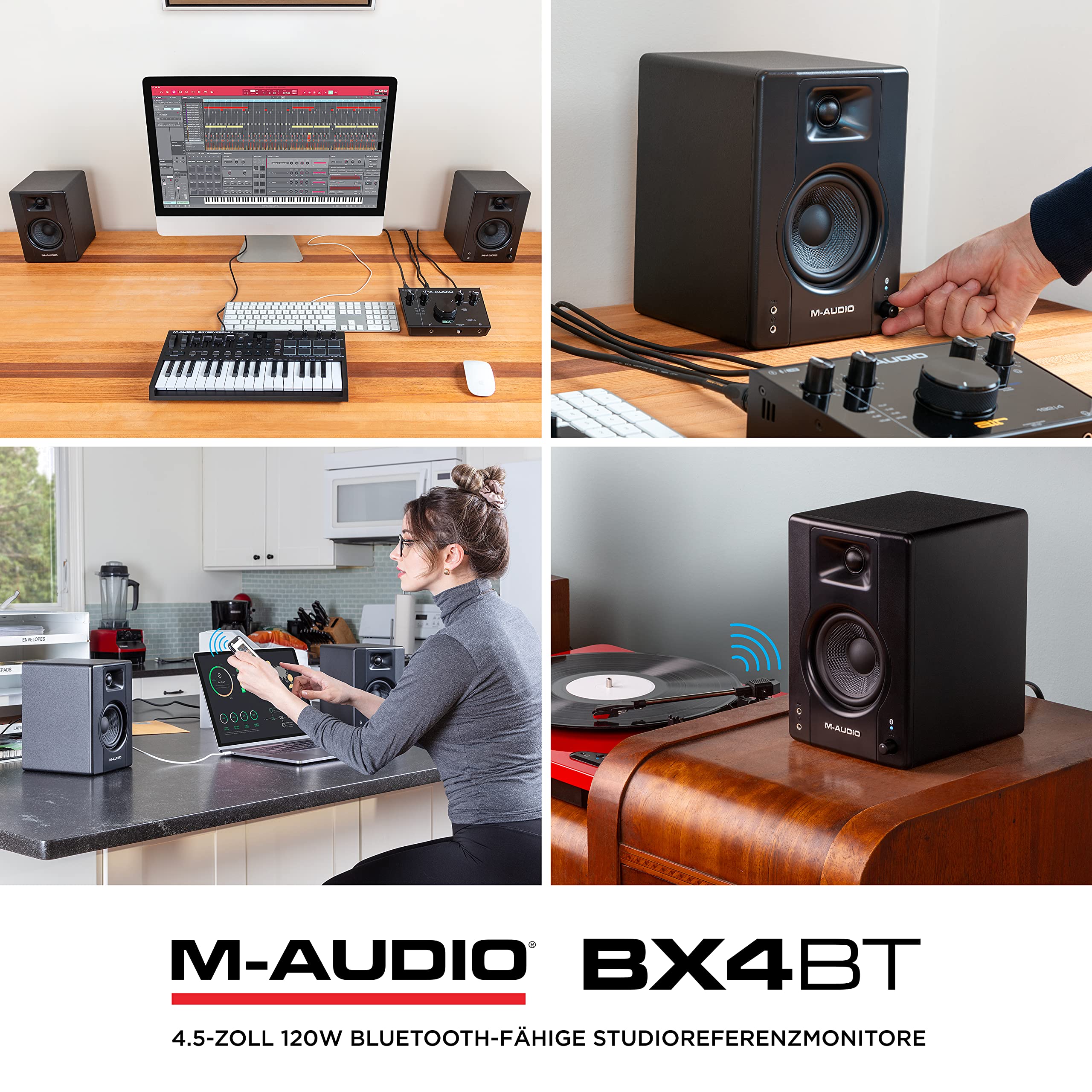M-AUDIO BX4BT 4.5-Zoll Studio-Monitore mit Bluetooth High-Definition Monitor Lautsprecher Boxen für Recording und Multimedia, Paar
