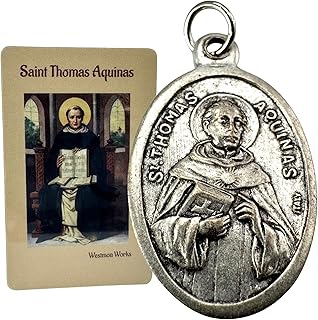 St Thomas Aquinas Medal Set Italian Metal Medallion with USA Made Prayer Holy Card