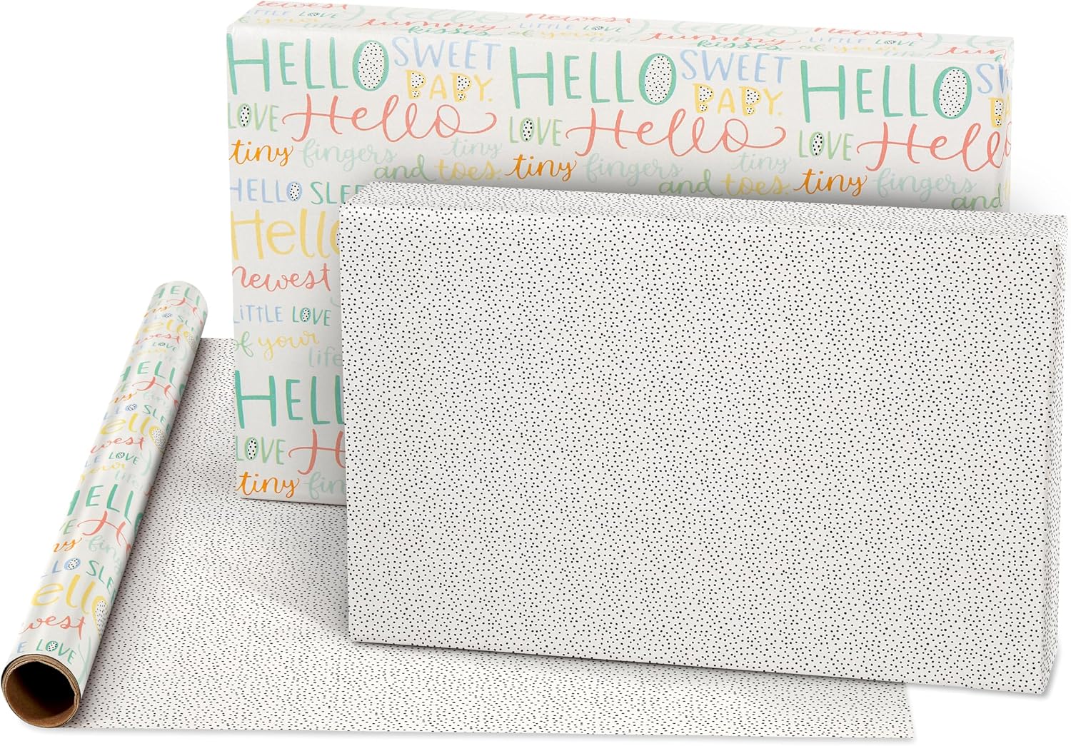 American Greetings Reversible Baby Shower Wrapping Paper, Animals and Hearts (4 Rolls, 160 sq. ft)